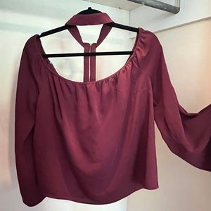 Guess off-shoulder choker blouse with bell sleeves